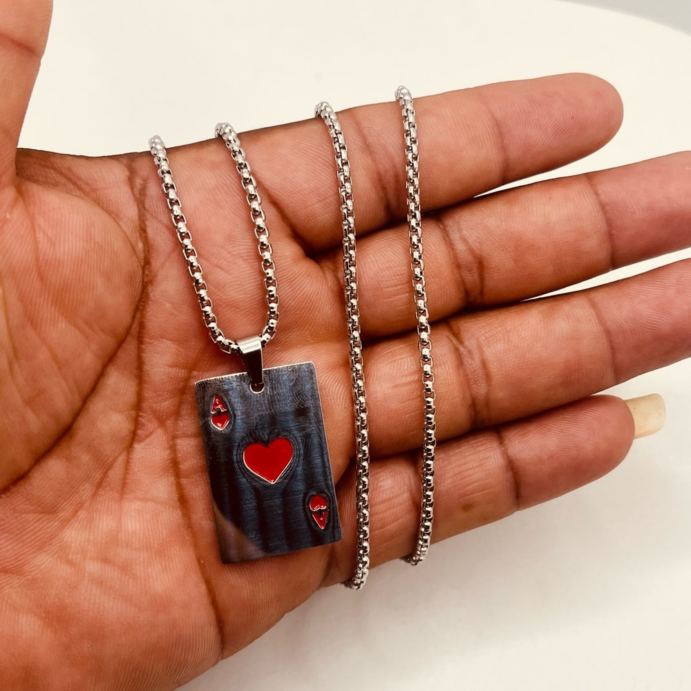 Stainless steel necklace for men playing card design